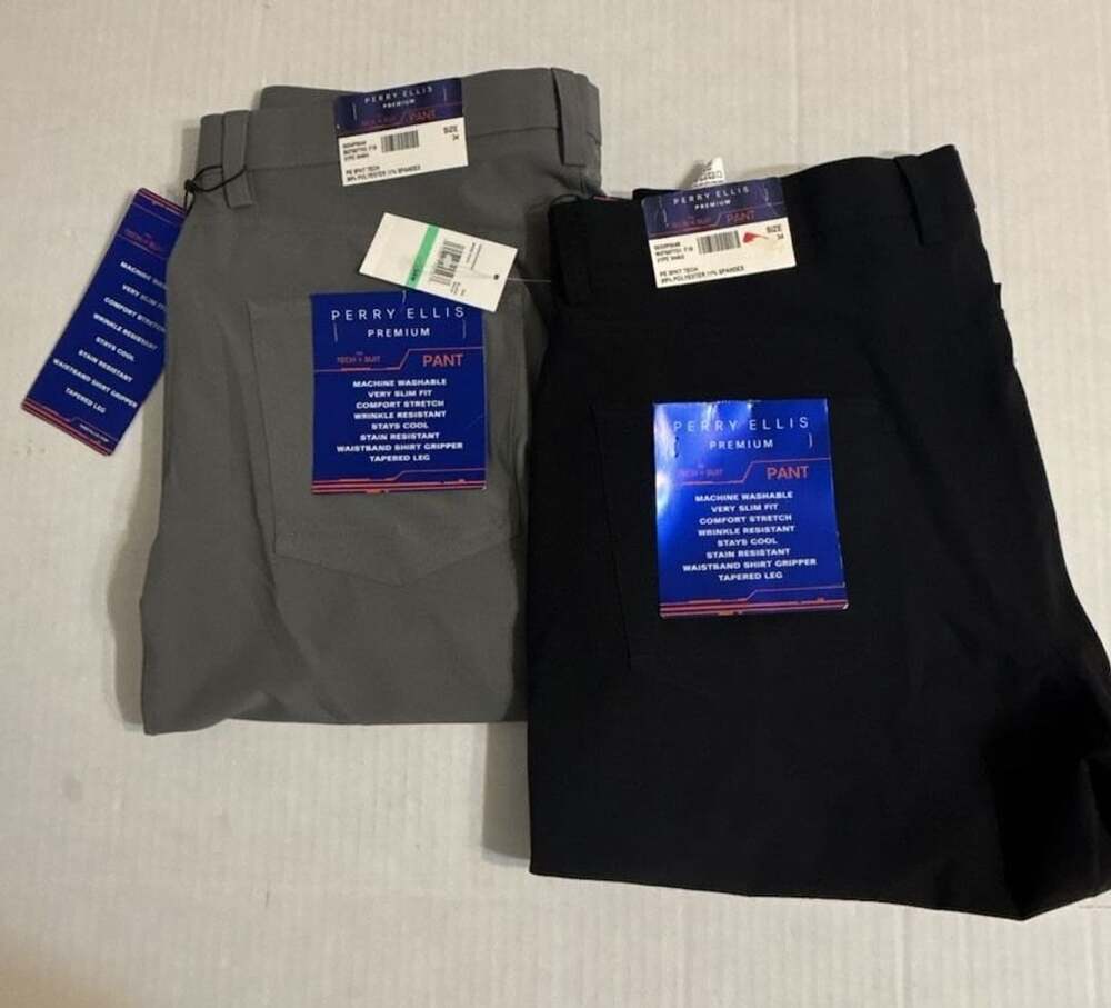 Perry Ellis Tech Suit Pant Size 34 Black and Grey. With unfinished hems. Inseam